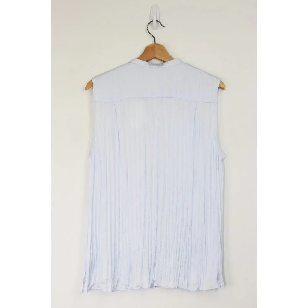 NWT Vince Sleeveless Crushed Satin Band Collar Blouse Powder Blue X Large XL - Picture 9 of 11